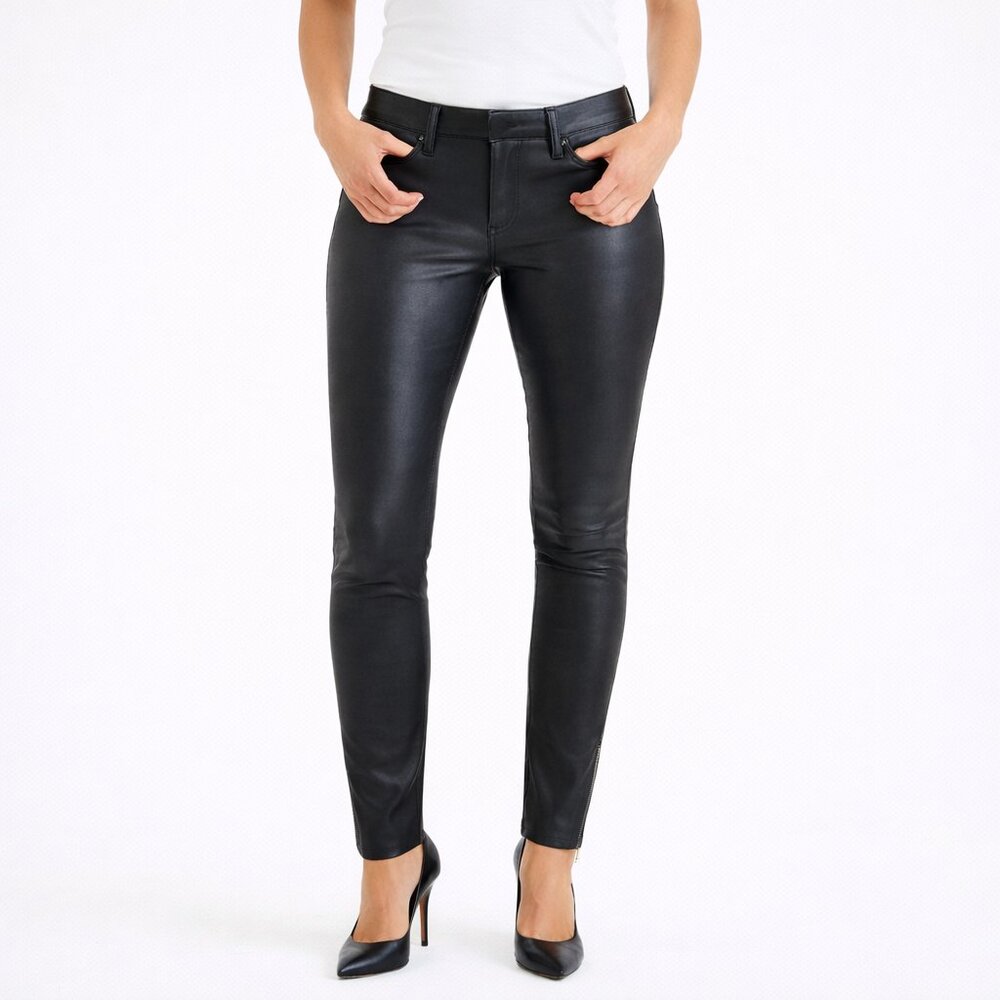 J Brand Lamb Leather Skinny Pants with Zip Ankle Size 4